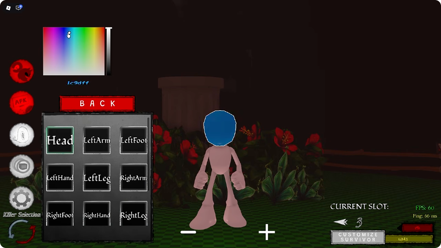 Head selected in the Abyssal Escape body-color menu, with a blue head and unchanged body